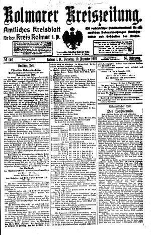 Kolmarer Kreiszeitung vom 10.12.1918