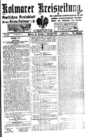 Kolmarer Kreiszeitung vom 17.12.1918