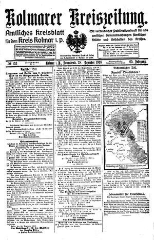 Kolmarer Kreiszeitung vom 28.12.1918