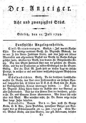 Der Anzeiger vom 11.07.1799