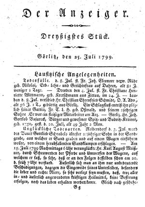 Der Anzeiger vom 25.07.1799