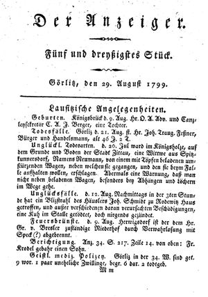 Der Anzeiger vom 29.08.1799