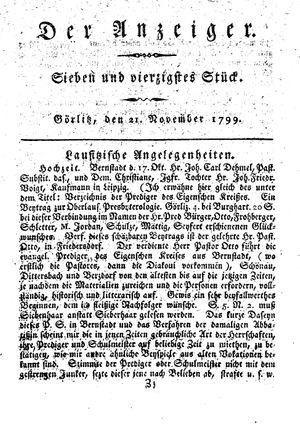 Der Anzeiger vom 21.11.1799