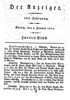 Der Anzeiger vom 09.01.1800