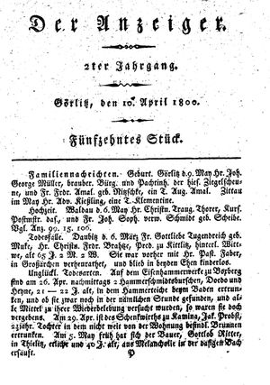 Der Anzeiger vom 10.04.1800