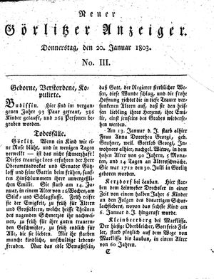 Neuer Görlitzer Anzeiger vom 20.01.1803