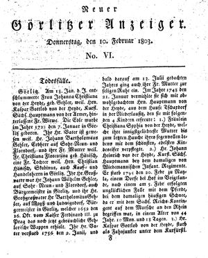 Neuer Görlitzer Anzeiger vom 10.02.1803