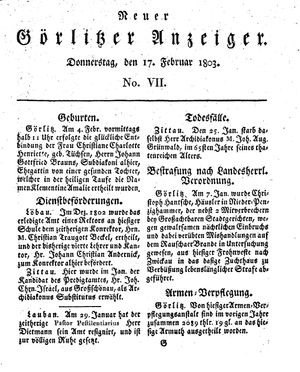 Neuer Görlitzer Anzeiger vom 17.02.1803
