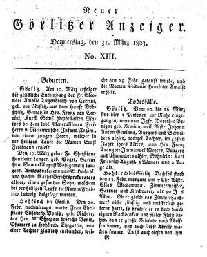 Neuer Görlitzer Anzeiger vom 31.03.1803