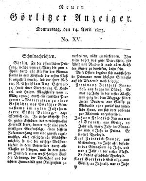 Neuer Görlitzer Anzeiger on Apr 14, 1803