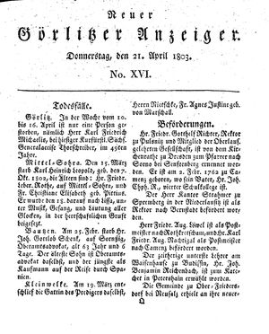 Neuer Görlitzer Anzeiger vom 21.04.1803