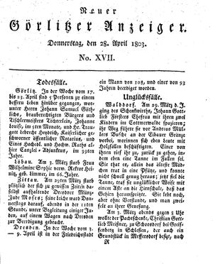 Neuer Görlitzer Anzeiger vom 28.04.1803