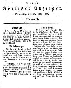 Neuer Görlitzer Anzeiger vom 30.06.1803