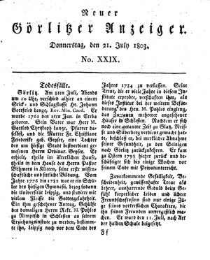 Neuer Görlitzer Anzeiger on Jul 21, 1803