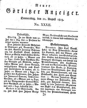 Neuer Görlitzer Anzeiger vom 11.08.1803
