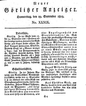 Neuer Görlitzer Anzeiger on Sep 29, 1803