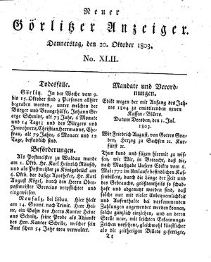 Neuer Görlitzer Anzeiger on Oct 20, 1803