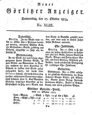 Neuer Görlitzer Anzeiger vom 27.10.1803