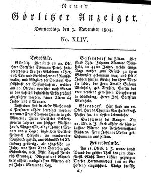 Neuer Görlitzer Anzeiger vom 03.11.1803