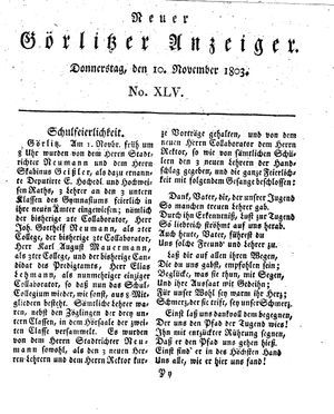 Neuer Görlitzer Anzeiger vom 10.11.1803