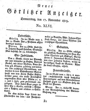 Neuer Görlitzer Anzeiger vom 17.11.1803