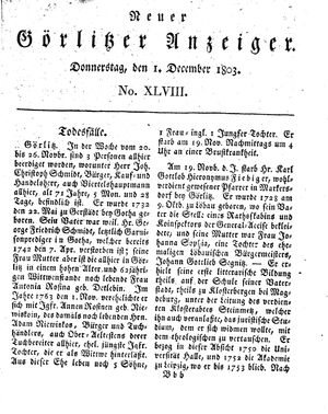 Neuer Görlitzer Anzeiger vom 01.12.1803