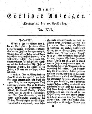 Neuer Görlitzer Anzeiger vom 19.04.1804