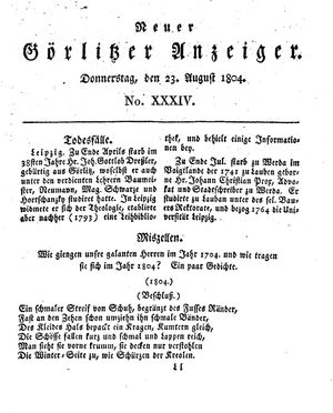 Neuer Görlitzer Anzeiger vom 23.08.1804