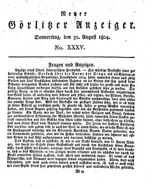 Neuer Görlitzer Anzeiger on Aug 30, 1804