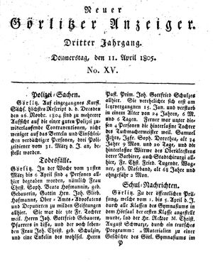 Neuer Görlitzer Anzeiger vom 11.04.1805