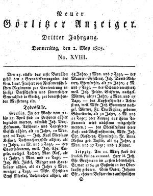 Neuer Görlitzer Anzeiger on May 2, 1805