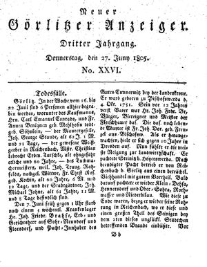 Neuer Görlitzer Anzeiger vom 27.06.1805