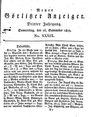 Neuer Görlitzer Anzeiger vom 26.09.1805