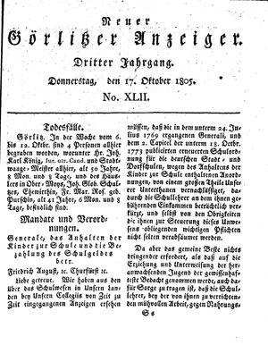 Neuer Görlitzer Anzeiger on Oct 17, 1805