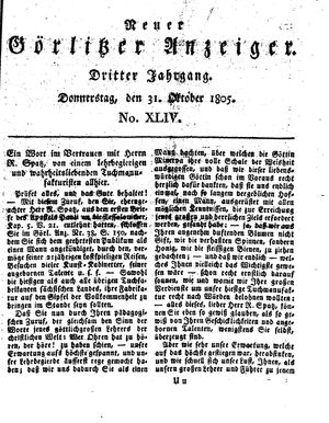 Neuer Görlitzer Anzeiger on Oct 31, 1805