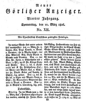 Neuer Görlitzer Anzeiger vom 20.03.1806