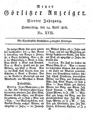 Neuer Görlitzer Anzeiger on Apr 24, 1806