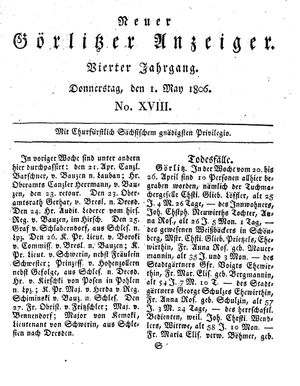 Neuer Görlitzer Anzeiger on May 1, 1806