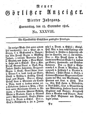 Neuer Görlitzer Anzeiger vom 18.09.1806