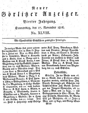 Neuer Görlitzer Anzeiger on Nov 27, 1806