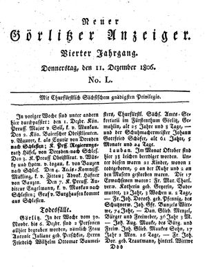 Neuer Görlitzer Anzeiger vom 11.12.1806