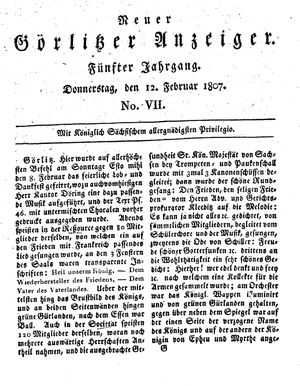 Neuer Görlitzer Anzeiger vom 12.02.1807