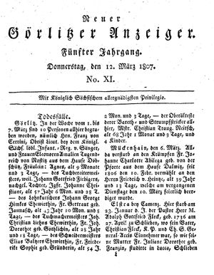 Neuer Görlitzer Anzeiger vom 12.03.1807