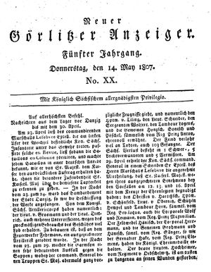 Neuer Görlitzer Anzeiger vom 14.05.1807