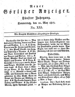 Neuer Görlitzer Anzeiger on May 21, 1807
