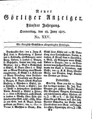 Neuer Görlitzer Anzeiger vom 18.06.1807