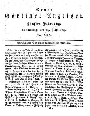 Neuer Görlitzer Anzeiger vom 23.07.1807