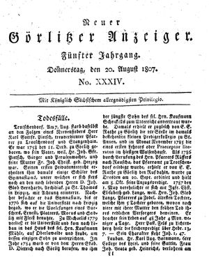 Neuer Görlitzer Anzeiger vom 20.08.1807