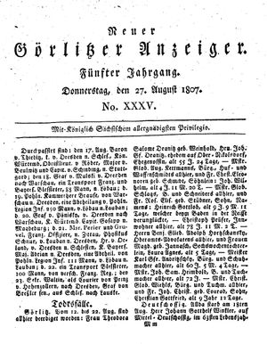 Neuer Görlitzer Anzeiger vom 27.08.1807