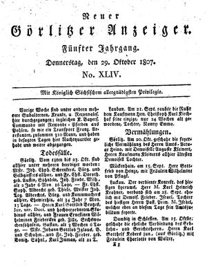 Neuer Görlitzer Anzeiger vom 29.10.1807